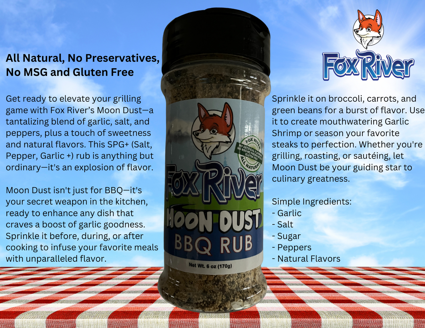Fox River Moon Dust - 6 oz SPG+ BBQ Rub and All Purpose Seasoning
