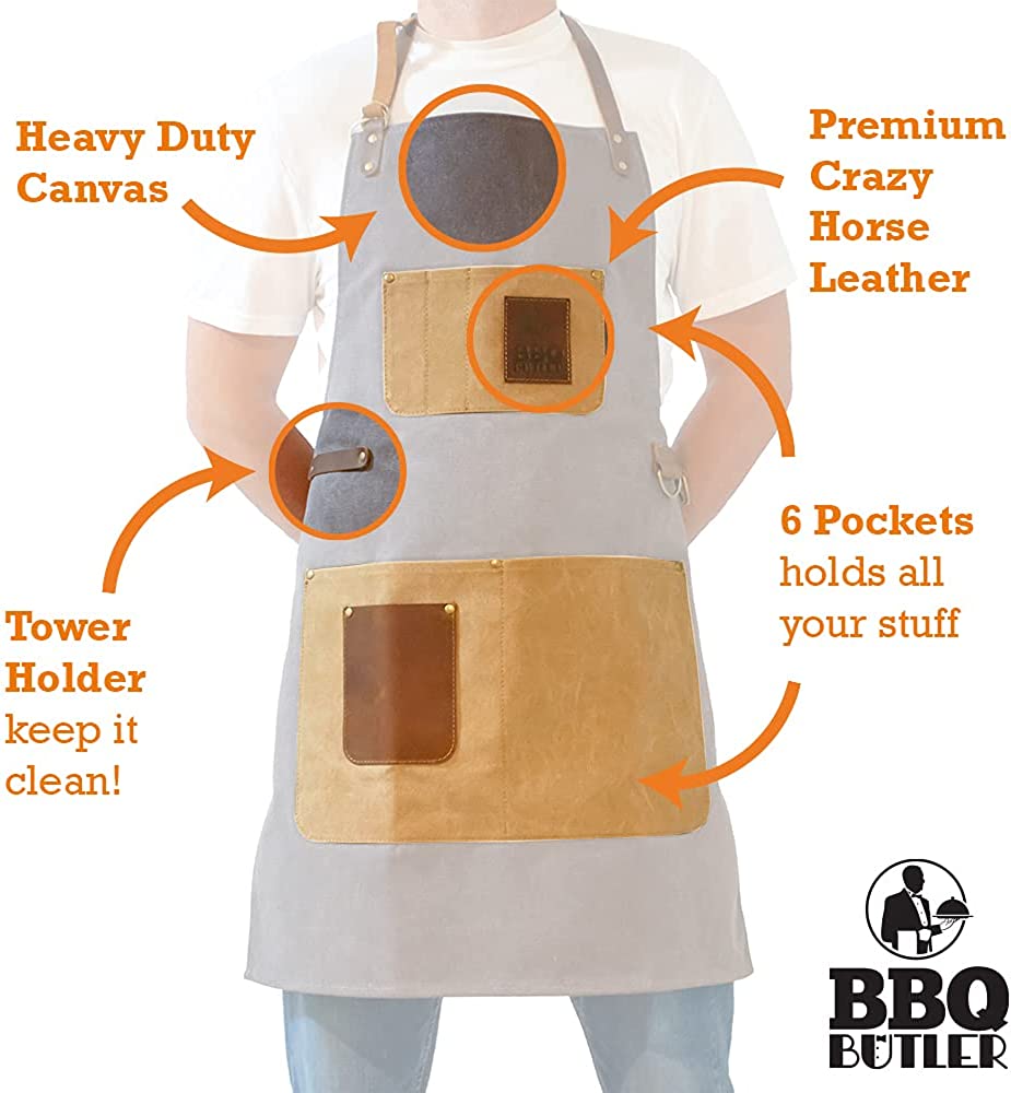 BBQ Butler Bear Paws Grill Apron - Heavy Duty Smoker Apron (Grey)