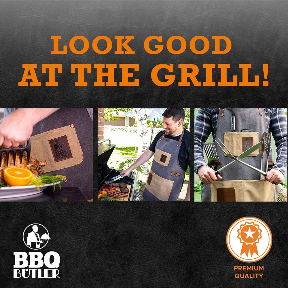BBQ Butler Bear Paws Grill Apron - Heavy Duty Smoker Apron (Grey)